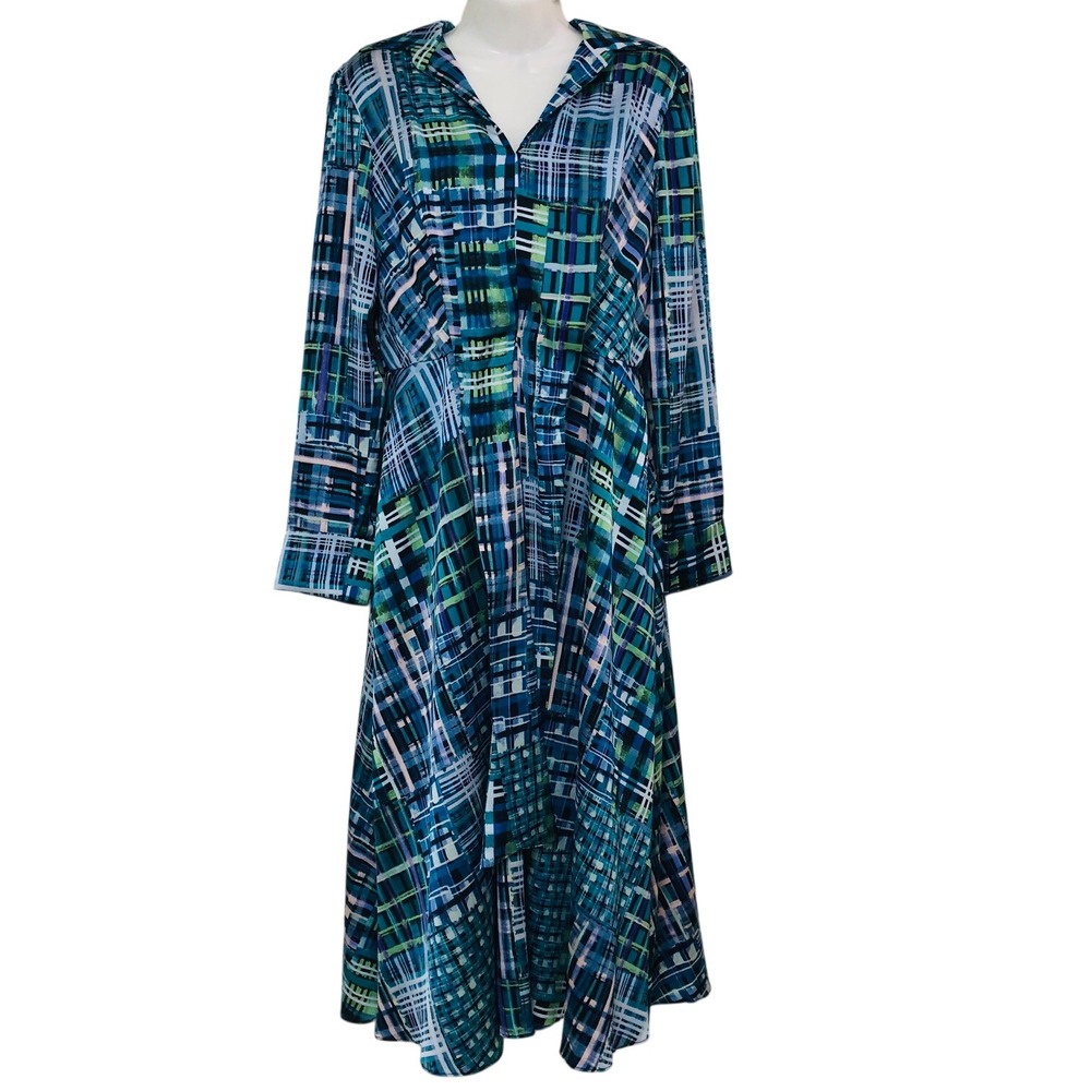 Maison Tara Women's Plaid Maxi Dress Fit N Flare Babydoll Sz 8 Pockets Lined Art